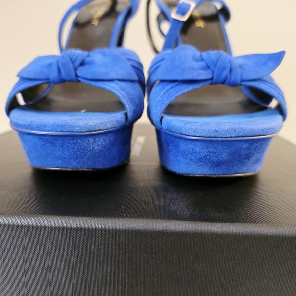 Saint Laurent YSL Blue Suede Platform Stiletto Ankle Strap Buckle Heels EU 38.5 - Picture 5 of 11
